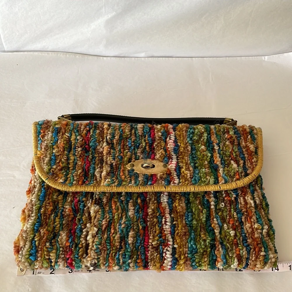 Jerry Terrence vintage carpet bag the original gold hardware brown strap multi - Picture 9 of 15